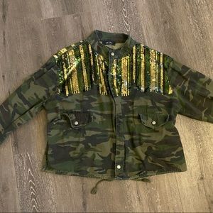 Akira oversized sequin camo jacket